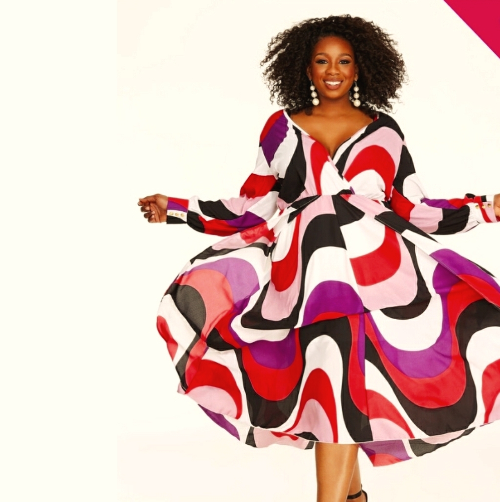 GEO PRINT SURPLICE DRESS